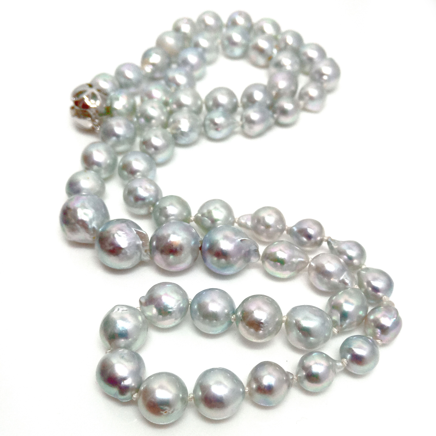 Silver Blue 8.5-10.8mm Akoya Pearl Necklace